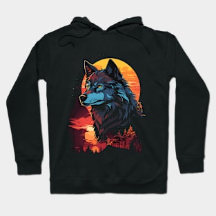 Wolf Against An Orange Forest Sunset Design Hoodie